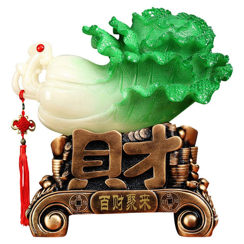 Feng Shui Lucky Baicai Statue Resin Crafts Jade Cabbage Decoration, for Your Living Room Office Housewarming Gifts Send To Parents Friend Gift Ornaments,S