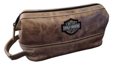 Harley Davidson Leather Toiletry Kit, Brown, One Size