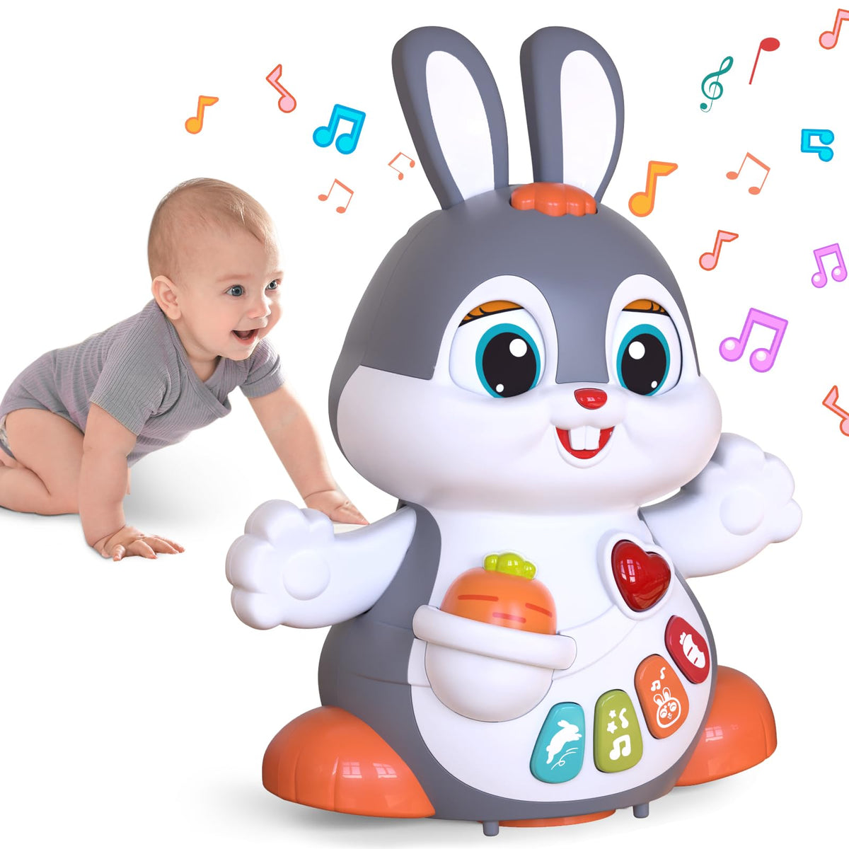 MOONTOY Musical Baby Toys 12 Months,Crawling Bunny Toys for 1 Year Old Gilrs Boys Gifts, Interactive Toys with Music and Light,Early Educational Toys Birthday Chirstmas Gift Age 1-3