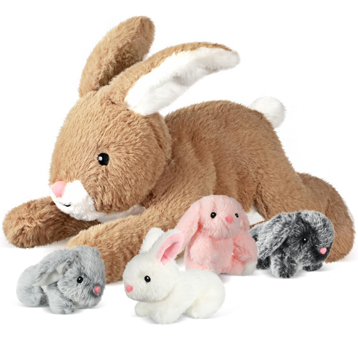Syhood 5 Pcs Mom and Baby Mini Animals Stuffed Animal Set for Boys and Girls, Animal Toys (Bunny)
