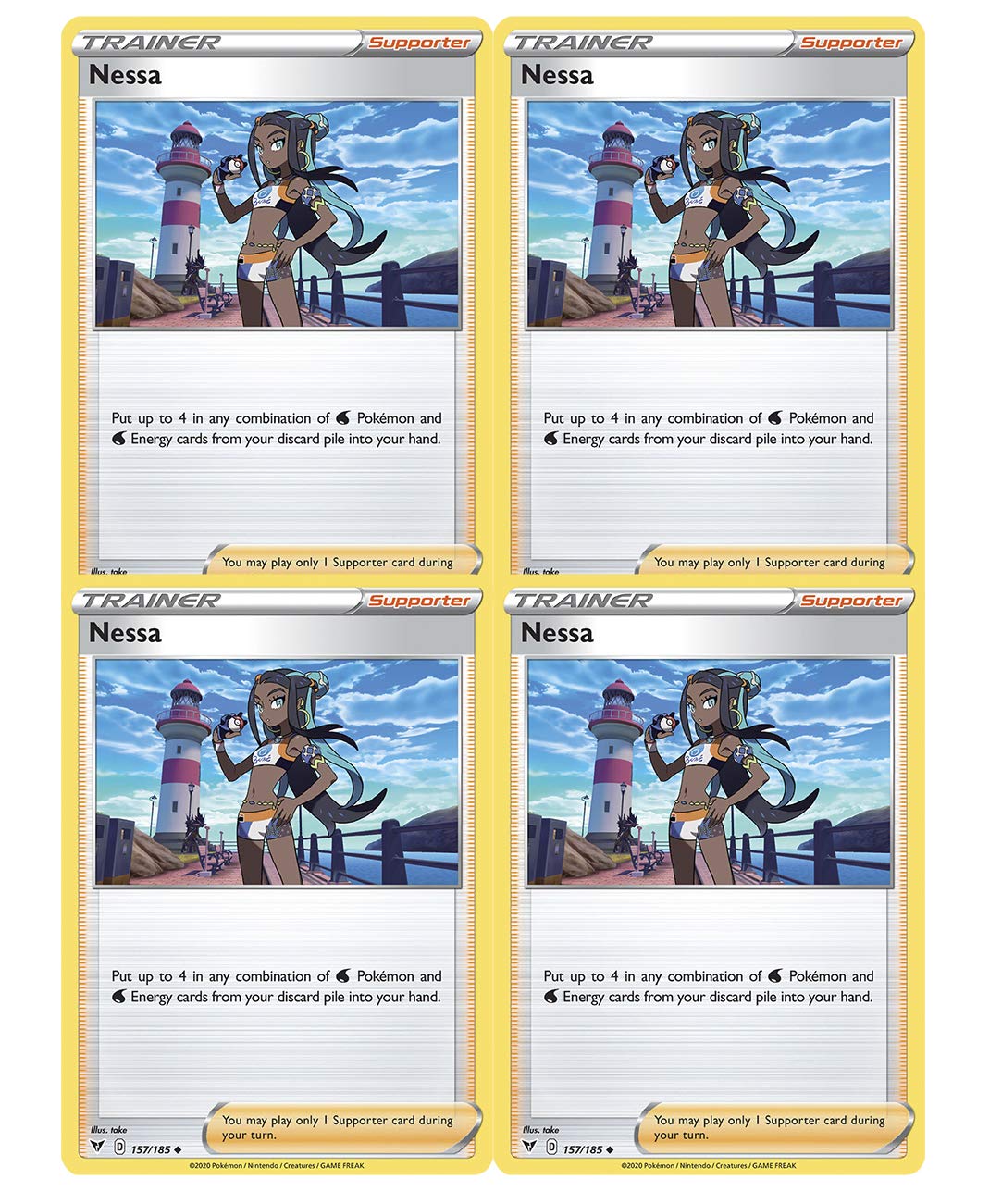 Pokemon Trainer Set - Nessa 157/185 - Sun Moon Vivid Voltage - x4 Supporter Card Lot