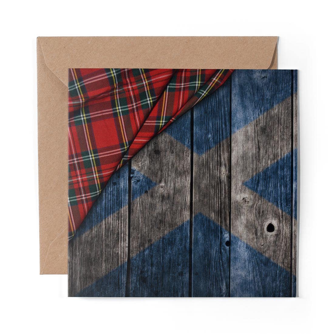 1 x Greeting Card Scottish Painted Barrel Flag Tartan - Blank Birthday Celebration Anniversary #16370