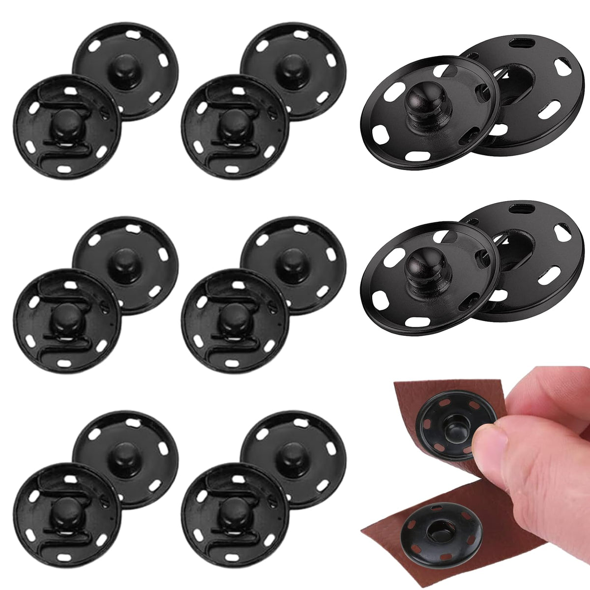 8 Set Black Metal Snap Buttons, 1inch/25mm Brass Poppers Fasteners Kit, Press Studs Snap Fasteners Sew Invisible Buttons, Press Buttons for Clothes Sewing DIY Craft