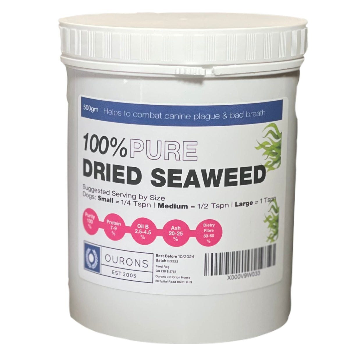 Ourons Seaweed For Dogs 500g Tub of Dried Kelp