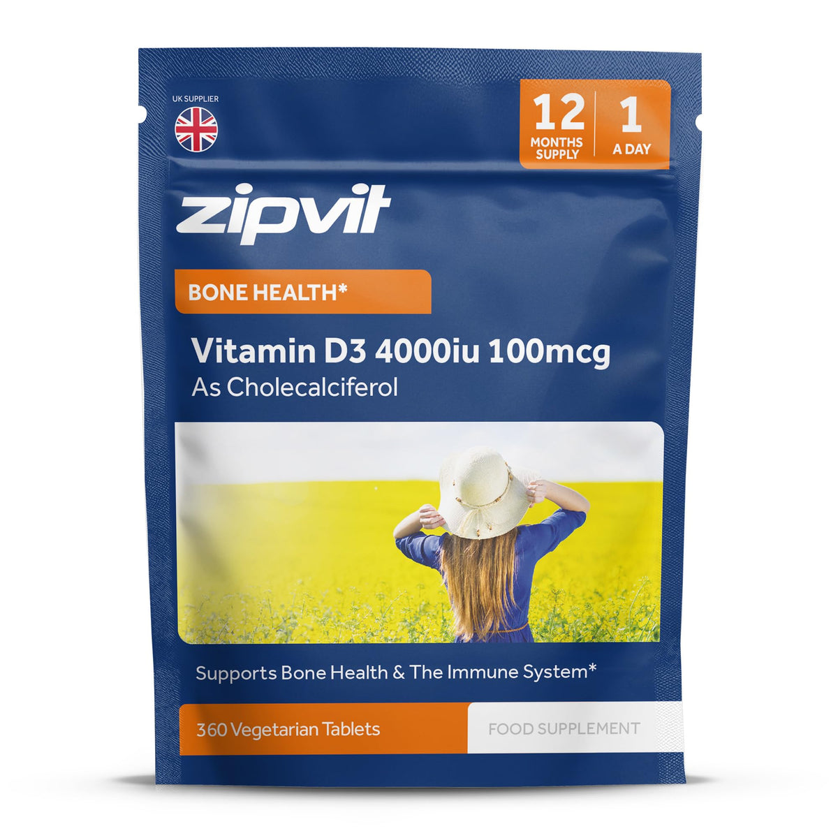 Zipvit Vitamin D3 4000 IU, 360 Vegetarian Tablets, Cholecalciferol, 1 a Day, High Strength Vitamin D Supplement, Supports Bones, Teeth, Muscles, Immune System, 12 Month Supply