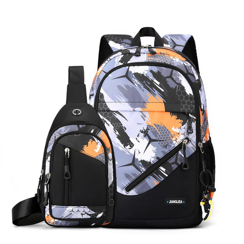 LANSHIYA 2Pcs Backpack for Boys Yellow Graffiti Print Bookbag Set Elementary School Bags, Lightweight Outdoor Daypack