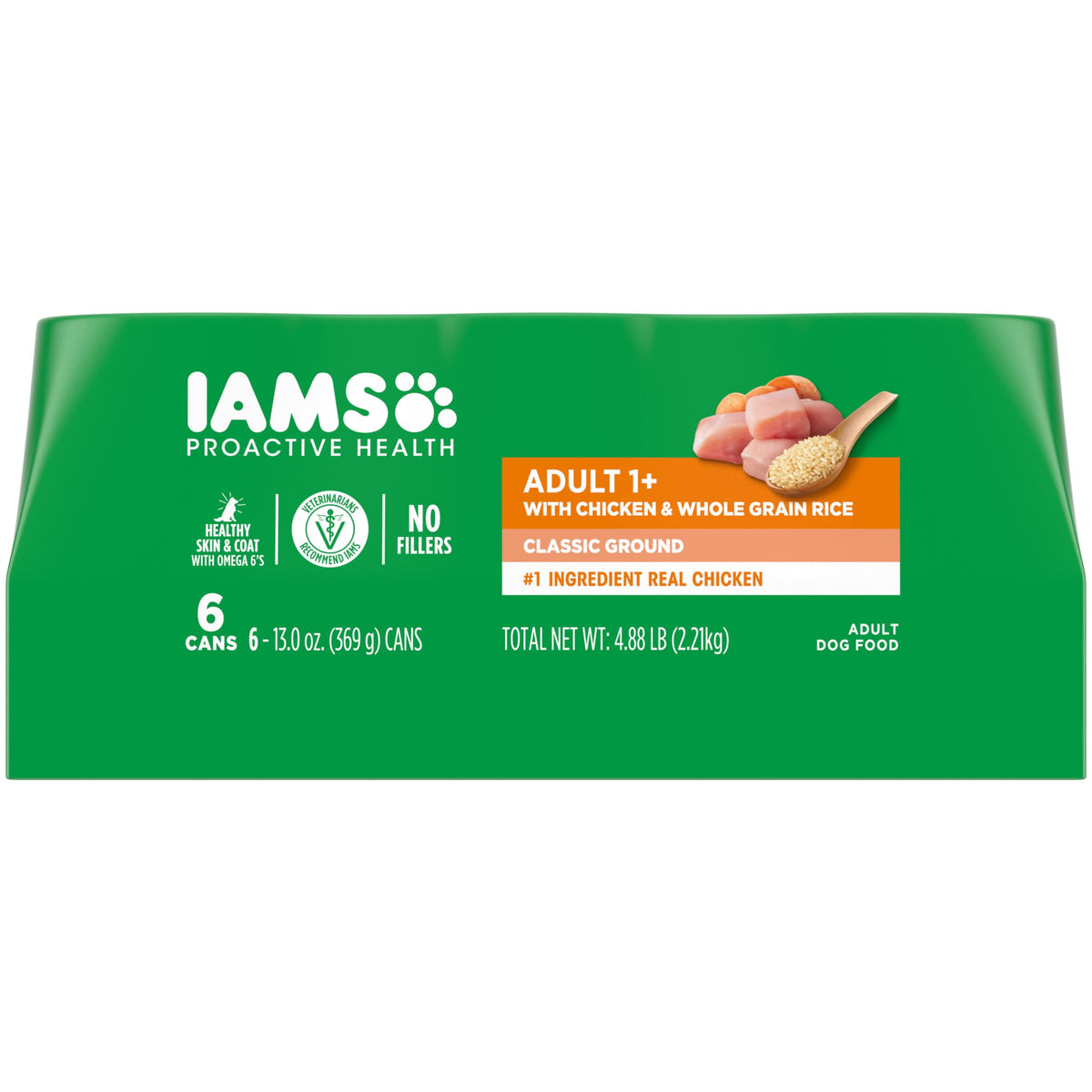 IAMS PROACTIVE HEALTH Adult Wet Dog Food Classic Ground with Chicken and Whole Grain Rice, 6-Pack of 13 oz. Cans