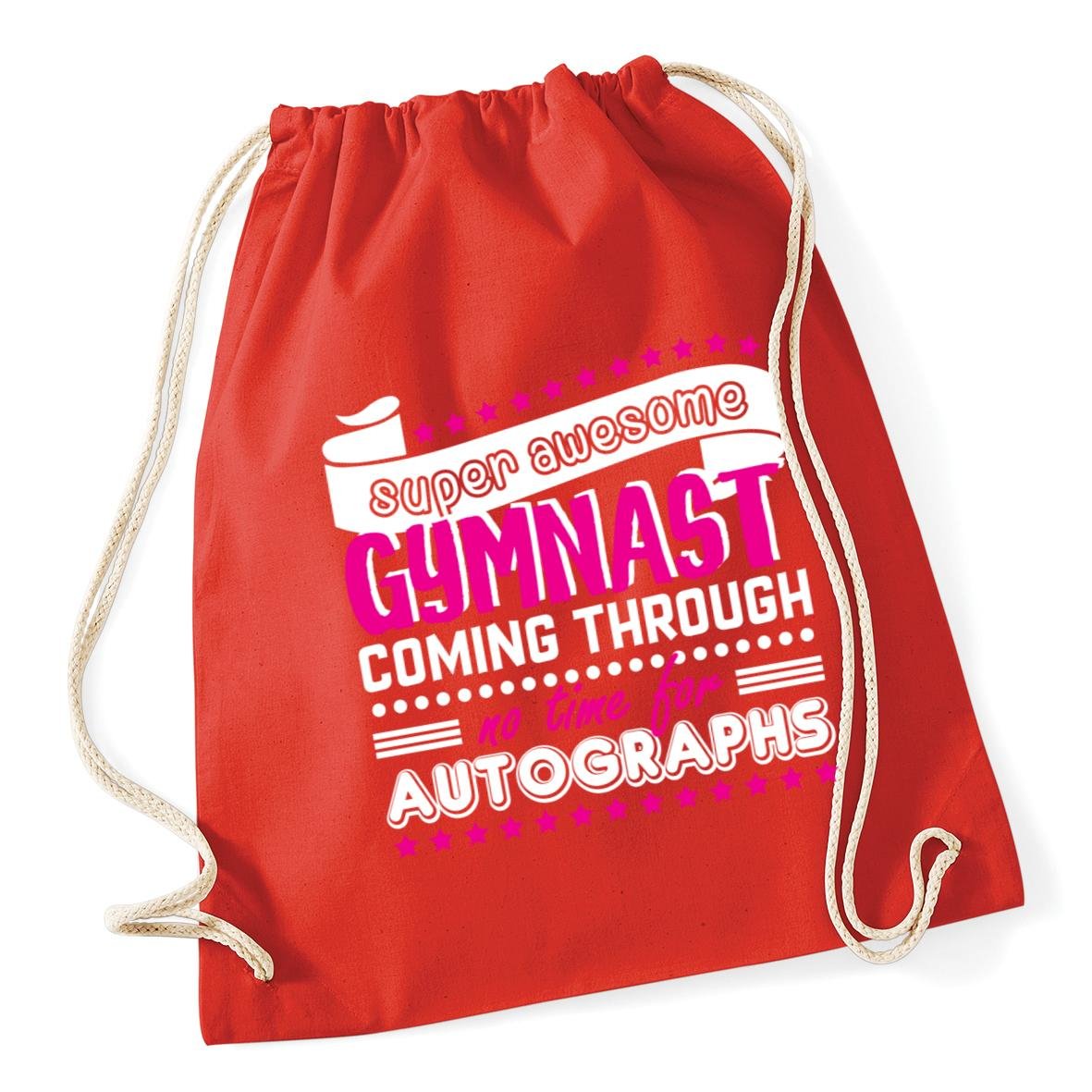 HippoWarehouse Super Awesome Gymnast Coming Through No Time For Autographs Gymnastics Drawstring Cotton School Gym Kid Bag Sack 37cm x 46cm, 12 litres