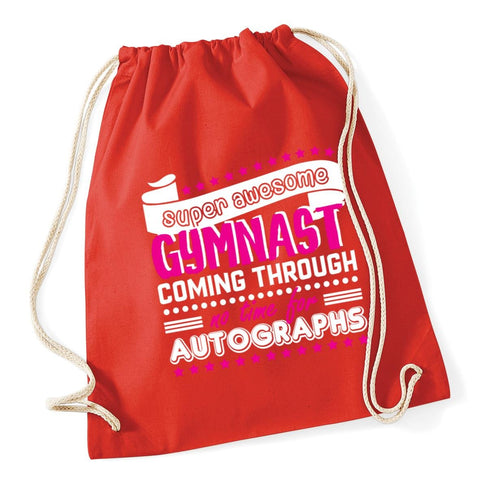 HippoWarehouse Super Awesome Gymnast Coming Through No Time For Autographs Gymnastics Drawstring Cotton School Gym Kid Bag Sack 37cm x 46cm, 12 litres