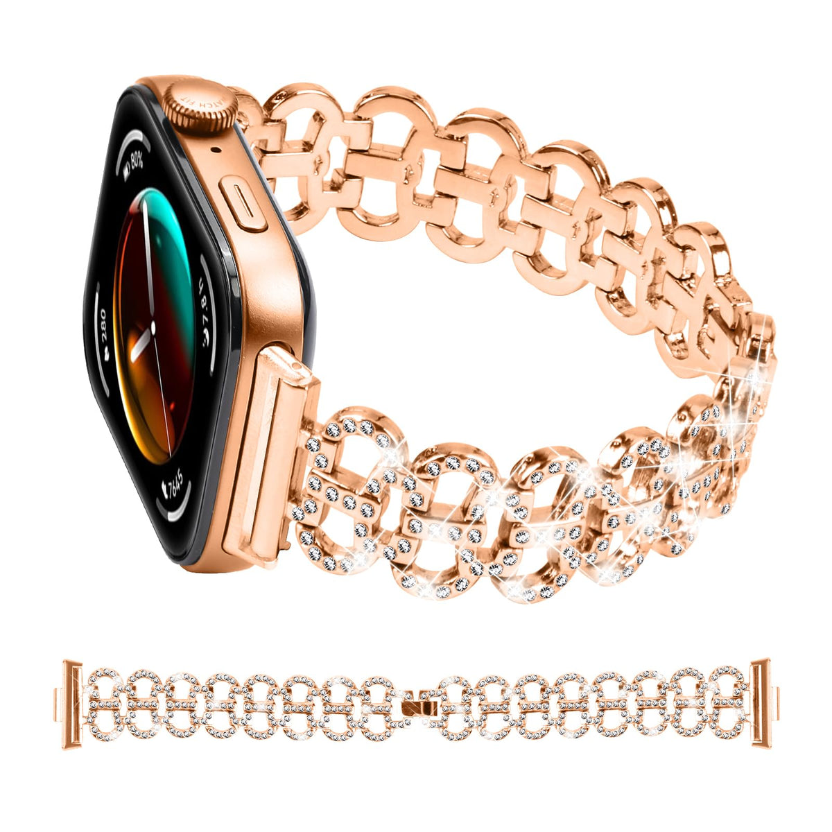 KUTEWEU Women Strap for Huawei Watch Fit 3, Girls Slim Crystal Bling Glitter Diamond Rhinestones Jewelry Metal Bracelet Sport Wristband Replacement Watch Strap for Huawei Watch Fit 3 (Rose Gold)