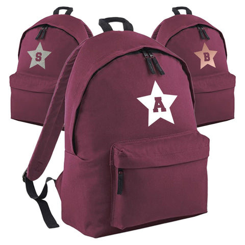 Print Maniacs Personalised Large 18L Kids Travel Backpack Junior Shoulder Collage Rucksack School Lunch Swimming P.E Laptop Book Bag Star (Burgundy)