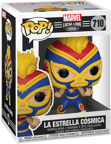 La Estrella Cosmica Captain Marvel Pop #710 Pop Marvel Luchadores Vinyl Figure (Bundled with EcoTek Protector to Protect Display Box), 3.75 inches