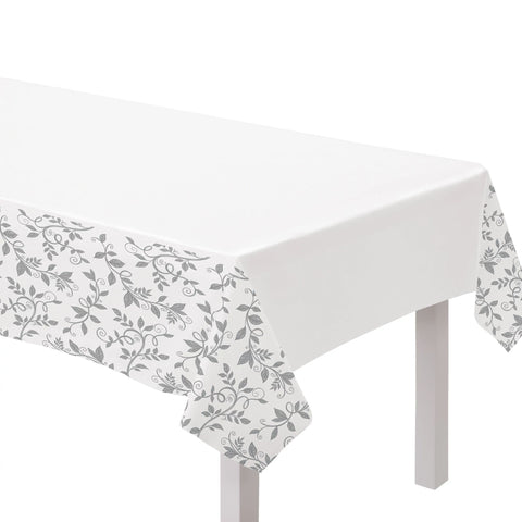 Amscan 25th Anniversary Silver Plastic Table Cover - 54" x 102", 6 Ct
