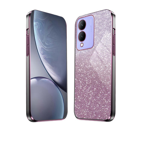 HAOYE Case for VIVO Y17s, Slim Silicon TPU Electroplated Frame Cover, Anti-Scratch Shockproof Protective Shell with Shiny Sticker. Pink