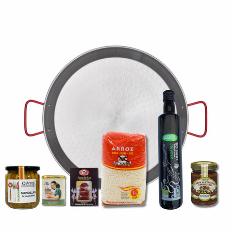 Carmen & Lola Premium Authentic Paella Kit with Traditional Pan and Ingredients/Traditional Design, Serves 4-6.