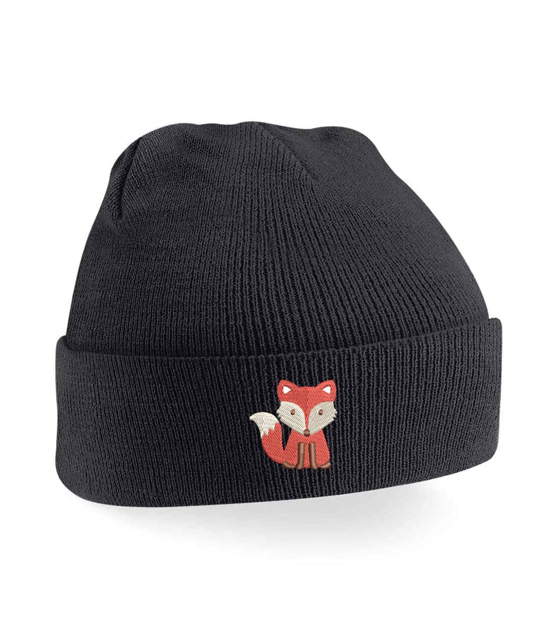 Adults Fox Beanie Hat (Black)