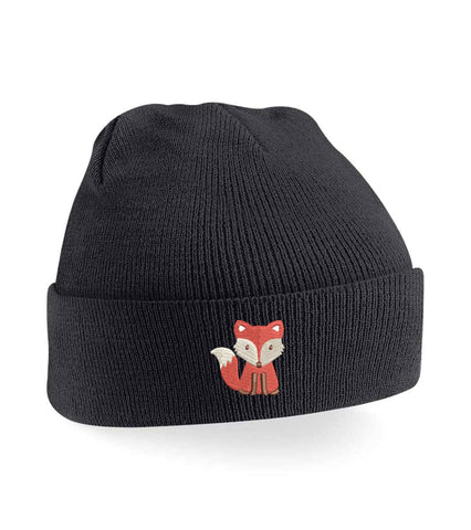Adults Fox Beanie Hat (Black)
