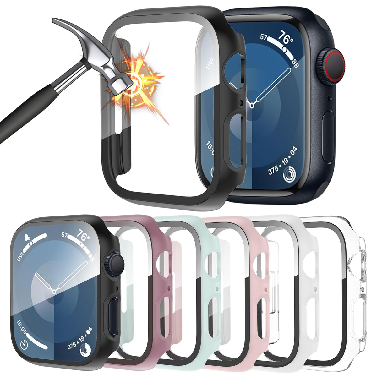 HAANILKYI [6 pack Case with Tempered Glass Screen Protector for Apple Watch 40mm SE 2nd Gen Series 6 5 4 SE, Ultra-Thin Full Coverage Hard PC Protective Cover for iWatch 40mm