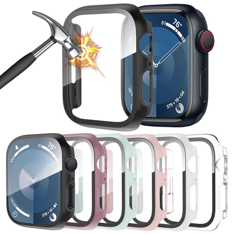 HAANILKYI [6 pack Case with Tempered Glass Screen Protector for Apple Watch 40mm SE 2nd Gen Series 6 5 4 SE, Ultra-Thin Full Coverage Hard PC Protective Cover for iWatch 40mm