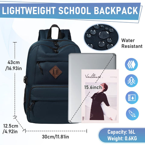 Kasgo School Backpack, Water Resistant 15.6 inch Backpack for Men Women Rucksack Bag Teens Boys Girls Schoolbag Casual Daypack for School College Travel Work, Sapphire Blue