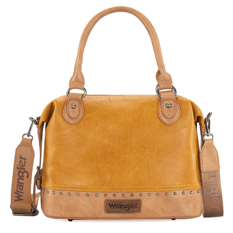 Wrangler Satchel Bag for Women Top handle Handbags Doctor Bag Vintage Purse and Leather Like Shoulder Bag With Wide Strap WG122-S5110MST
