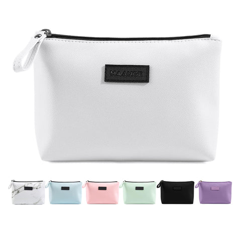 Small Cosmetic Bag for Purse MAANGE Small Makeup Bag Portable Travel Makeup Pouch Waterproof PU Leather Make up Bag with Handle Cute Versatile Zipper Pouch for Women