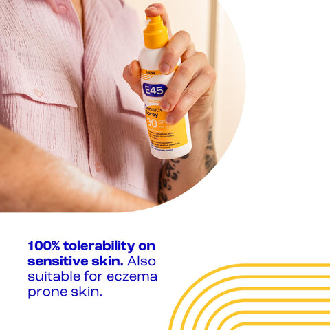 E45 Sun Body Cream Spray for Sensitive Skin - Hydrating Sun Spray with very high UVA and UVB protection and SPF 30 - Instantly Moisturising for Dry Skin, Sensitive Skin and Eczema Prone Skin - 180 ml