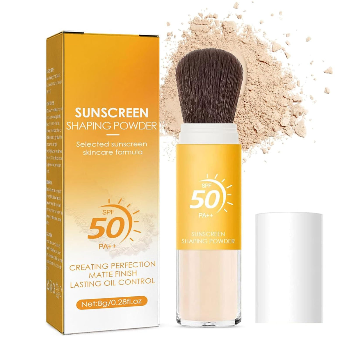 Mineral Sunscreen Setting Powder, Mineral Brush Setting Face Powder Makeup SPF 50 PA++ Oil Control Natural Matte Finish, Lightweight Breathable Concealer Brush Powder, Matte Smooth Face Powder