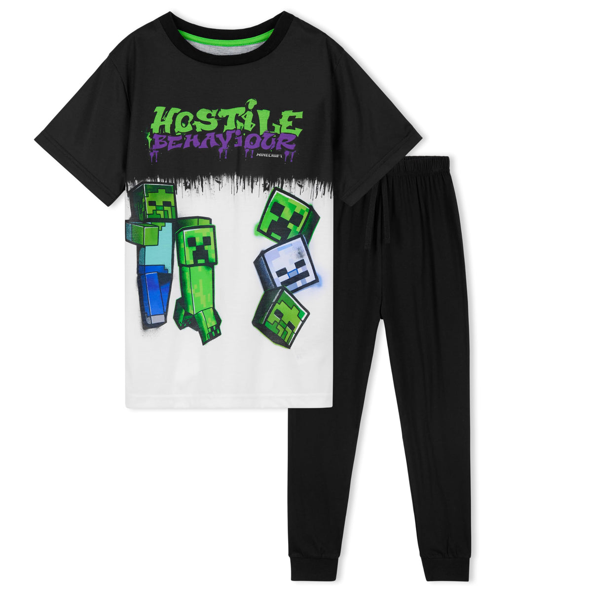 Minecraft Boys Pyjamas Set Lounge Wear Long Top or T-Shirt and Bottoms Teenagers Kids PJs 5-14 Years Gifts for Boys (Black/White, 7-8 Years)