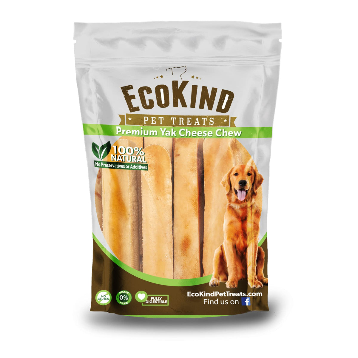 EcoKind Pet Treats Premium Gold Himalayan Yak Cheese Dog Chew, Gluten Free, Lactose Free, All Natural Chews for Small to Large Dogs, Keeps Dogs Busy & Enjoying, 1 lb. Bag, Approximately 4 Chews