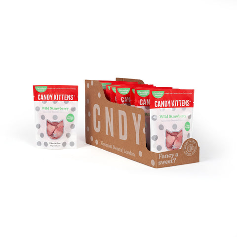 Vegan Sweets, CANDY KITTENS WILD STRAWBERRY, Packed With Fruit Juice & Natural Ingredients, Big Flavours From Little Kittens, Vegetarian Sweets - CASE OF 12x Sweet Bags (54g)