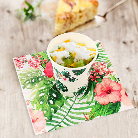 1 Set Dinner Plates Hawaiian Party Supplies Hawaii Party Napkins Paper Plate Disposable Jungle Party Cup Paper Cups Disposable Food Plate Jungle Decorations Leaves Banquet Summer