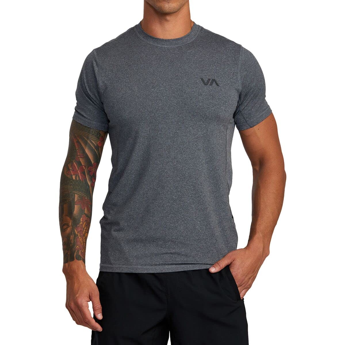 RVCA mens Sport Vent Short Sleeve Crew Neck Pocket T-shirt T Shirt, Charcoal Heather, Large US