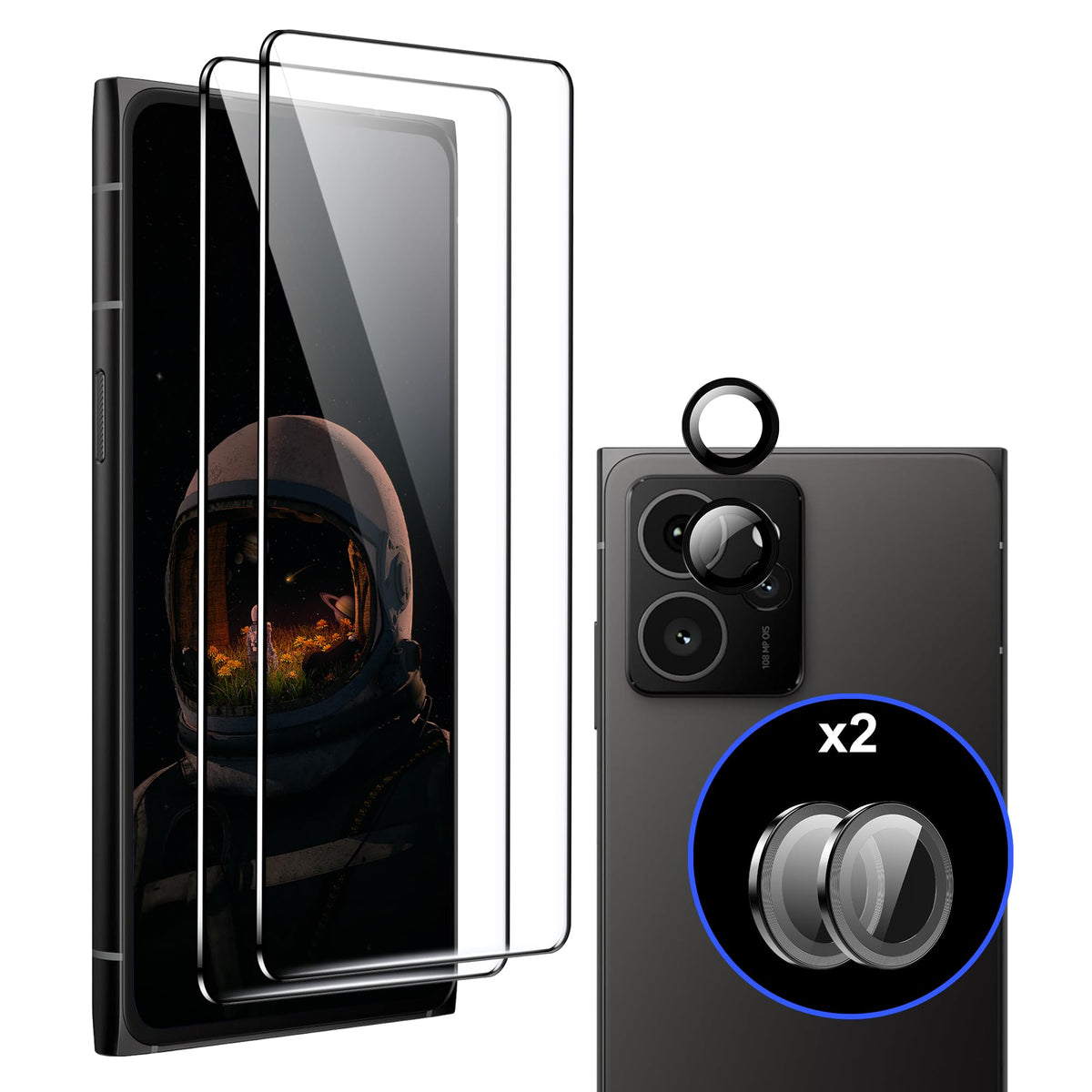 zZjoOoj Screen Protector for HMD Skyline, Pack of 2 Tempered Glass Film, 2 Pieces Individual Metal Ring Camera Protection, Scratch-Resistant Protection, HD Screen Protector, and Bubble-Free