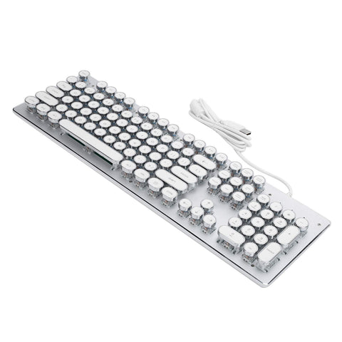 Acogedor Retro Mechanical Gaming Keyboard, Blue Switch 104 Keys Wired Keyboard, RGB Backlit Round Keycaps Keyboard for PC Laptop Game, Office (White)