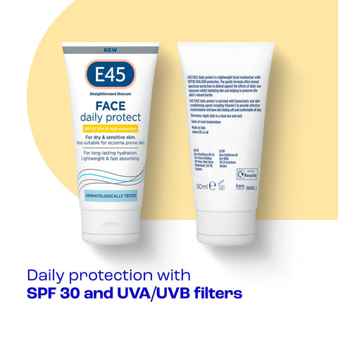 E45 SPF Face Moisturiser - Hydrating Facial Moisturiser SPF 30 Protection Against UVA & UVB Rays - SPF Face Cream for Dry Skin, Sensitive Skin and Eczema Prone Skin - SPF Day Cream 50 ml