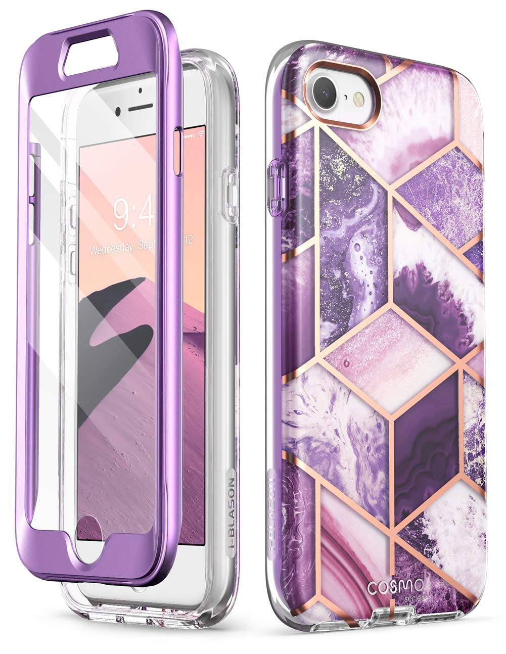 i-Blason Cosmo Series Case for iPhone SE 2022 (3rd Gen)/iPhone SE 2020 (2nd Gen)/iPhone 7/iPhone 8, Stylish Protective Bumper Case with Built-in Screen Protector (Ameth)