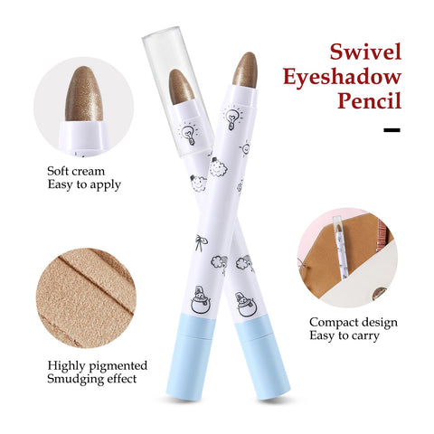 Apooliy Eyeshadow Stick, Glitter Shimmer Eyeshadow Pen, Pearl Gloss Waterproof Eyeshadow Crayon Pencil, Long-lasting Cream Highlighter Stick for Women's Eye and Face Brightener
