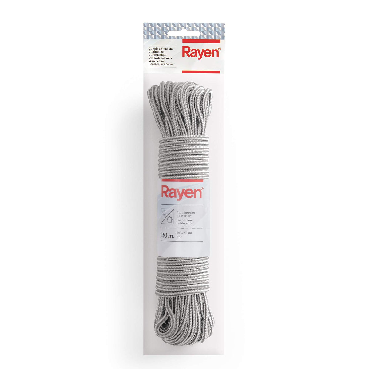 Rayen | Washing Line | Nylon Rope | Indoor and Outdoor Use | Non-Slip | 20 m of Runs | Grey