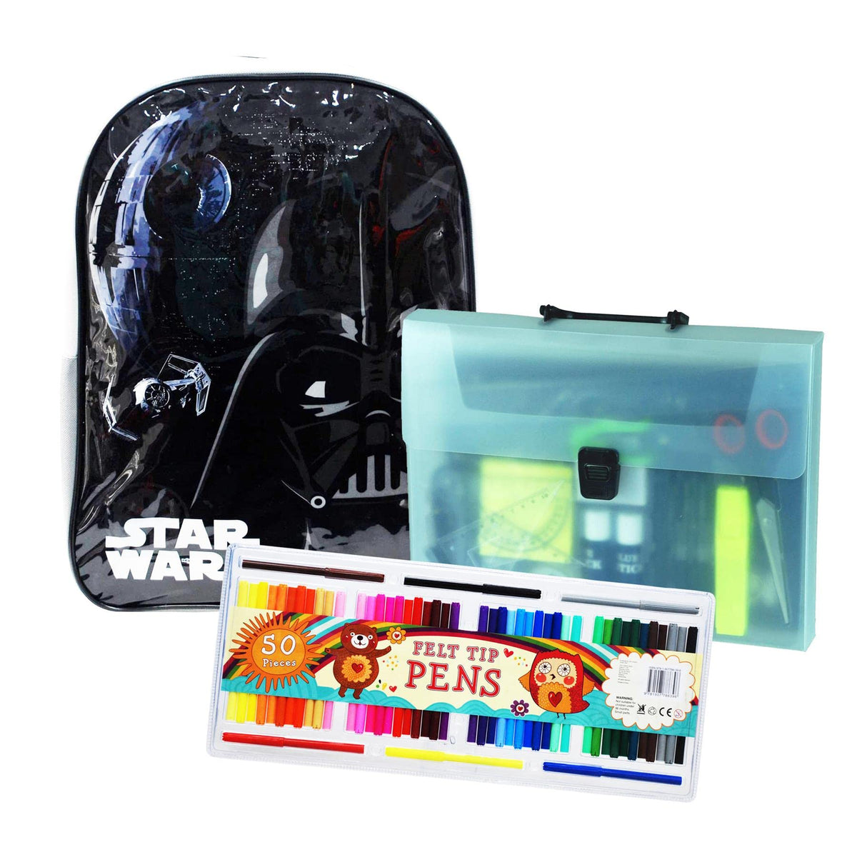 Back to School Bundle - inc Basic Junior Backpack, 20PC Stationery Set and 50PC Felt Tip Pens - Star Wars Darth Vader