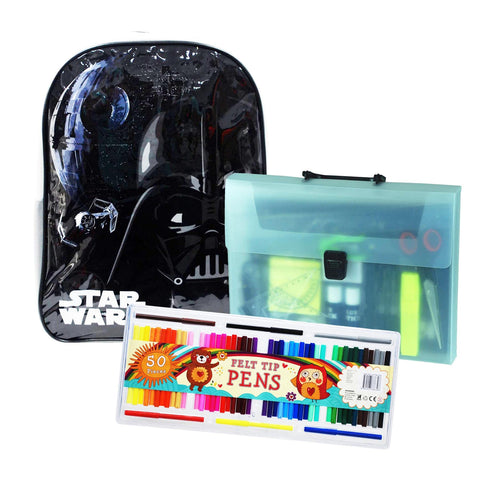 Back to School Bundle - inc Basic Junior Backpack, 20PC Stationery Set and 50PC Felt Tip Pens - Star Wars Darth Vader