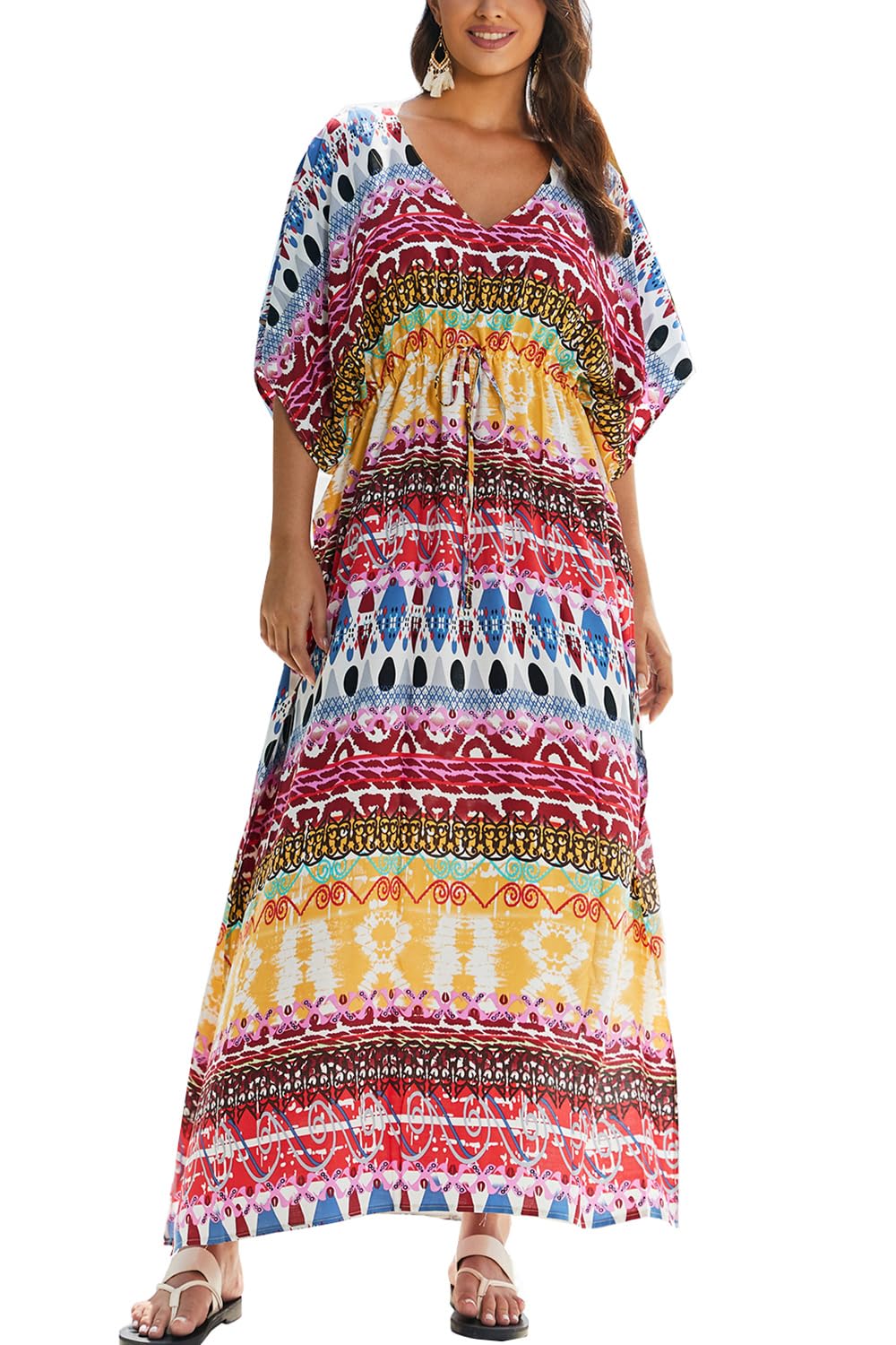 YouKD Summer Long Kaftan Bohemian Loungewear Beach Swimsuit Cover Up Maxi Dress for Women