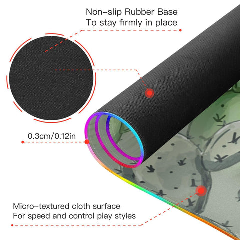 Hand-Drawn-Cactus-Background Wireless Charging Mouse Pad for Mobile Phone Extra Large Gaming Mousepad with 13 Lighting Modes Mouse Mat for Office Home Gaming MacBook PC Laptop Desk