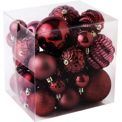 Christmas Balls Ornaments -36pcs Shatterproof Christmas Tree Decorations with Hanging Loop for Xmas Tree Wedding Holiday Party Home Decor,6 Styles in 3 Sizes(Burgundy)