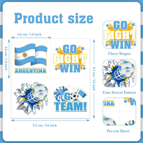 HOWAF 60pcs Argentina Soccer Temporary Tattoos for America Tournament 2024 Soccer Match Decoration, Argentina Star Tattoos Stickers Argentina Flag Soccer Vamos Argentina America 2024 Soccer Match