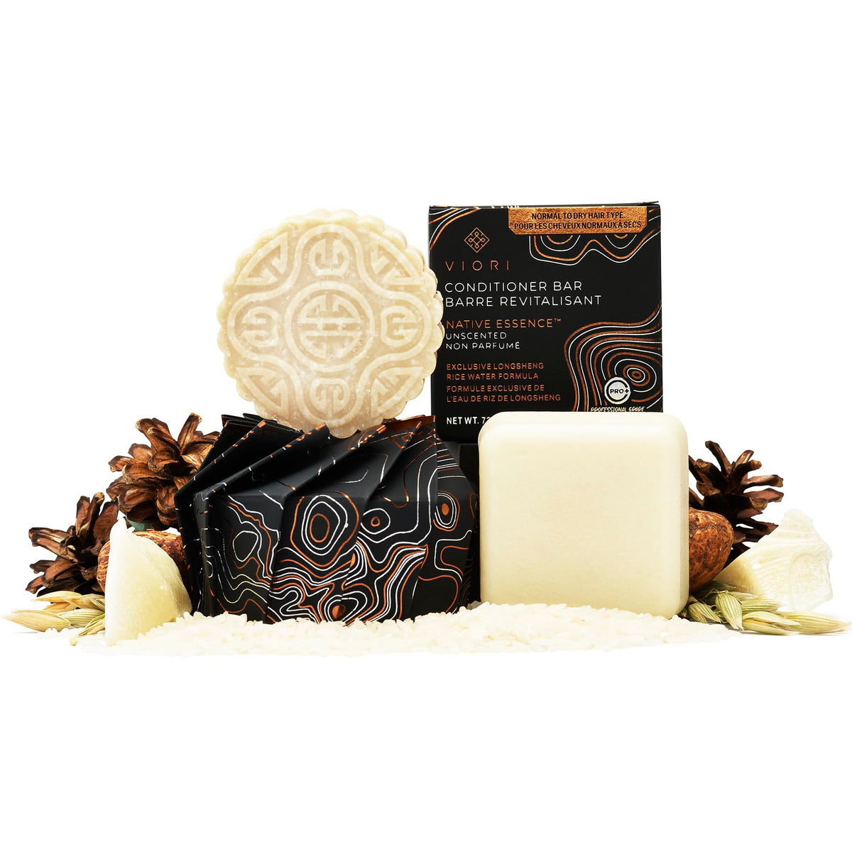 Viori Native Essence Shampoo and Conditioner Bar Set Made with Rice Water - Handcrafted Sulfate Free Shampoo and Conditioner