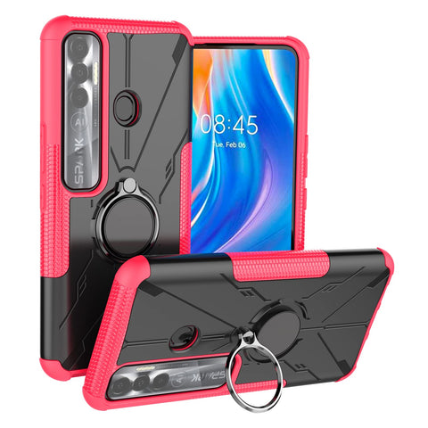 RanTuo Case for Tecno Spark 7 Pro, TPU + PC Hybrid Armor 2 in 1, Scratch resistant, 360 Degree Rotating Ring Stand, Cover for Tecno Spark 7 Pro.(Pink)