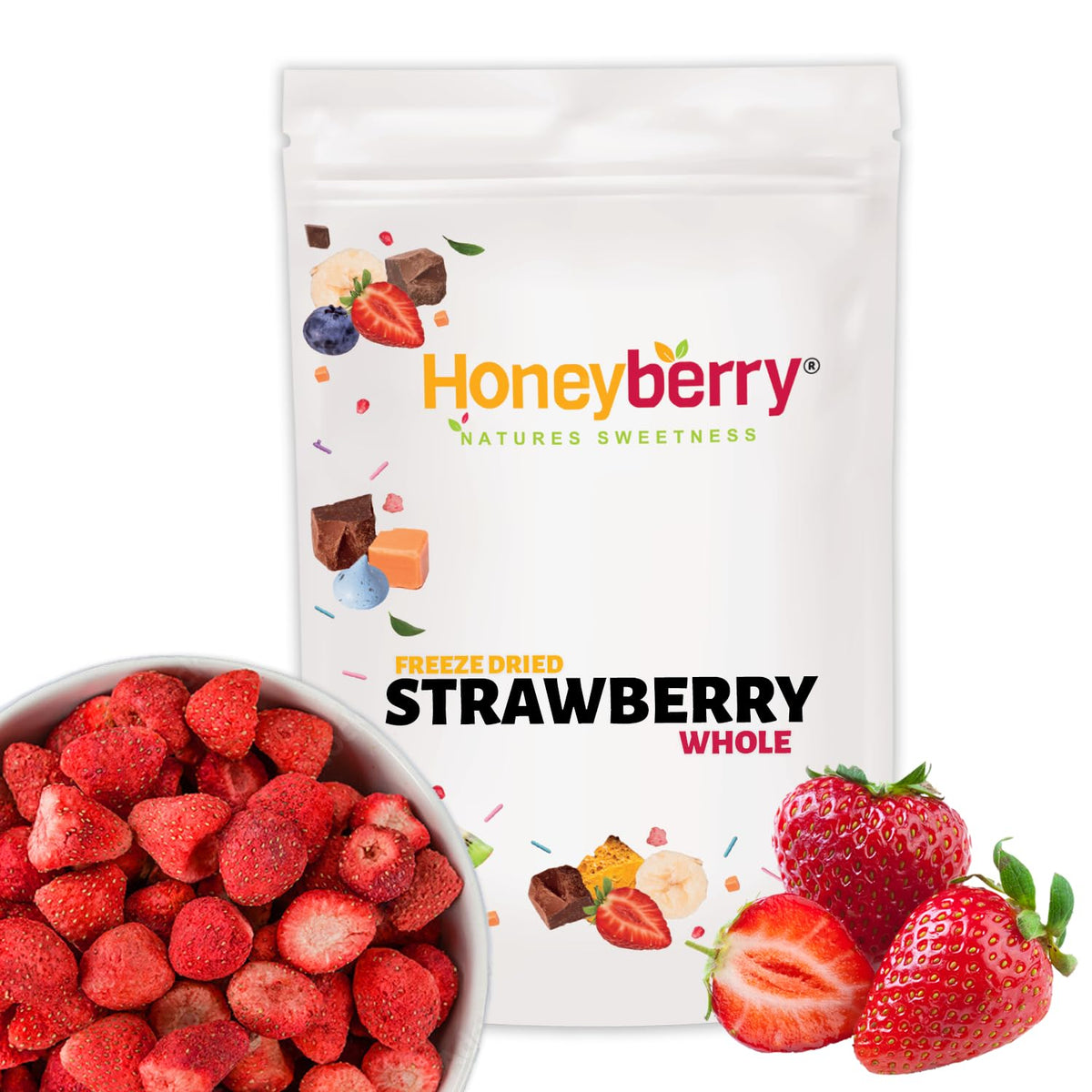 Freeze Dried Whole Strawberries 50g - No Added Sugar, 100% Natural, Gluten Free, Vegan Friendly Dry Strawberry - for Baking, Smoothies, Cake Decoration, Cocktail Garnish - Fruits for Drinks or Snacks