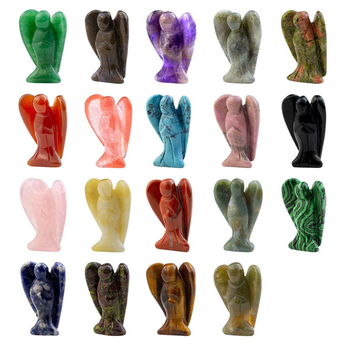 Ouubuuy 4 x Small Guardian Angel Figures, Hand-Carved Crystal Angel, Pocket Guardian Natural Gemstone Statue, Mini Figure Decoration for Peace, Love, Happiness and Healing, 1.5 Inches