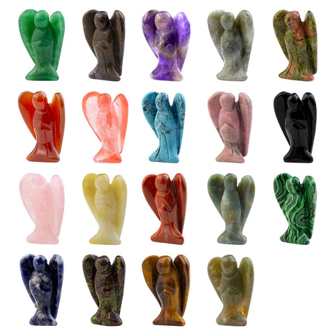 Ouubuuy 4 x Small Guardian Angel Figures, Hand-Carved Crystal Angel, Pocket Guardian Natural Gemstone Statue, Mini Figure Decoration for Peace, Love, Happiness and Healing, 1.5 Inches